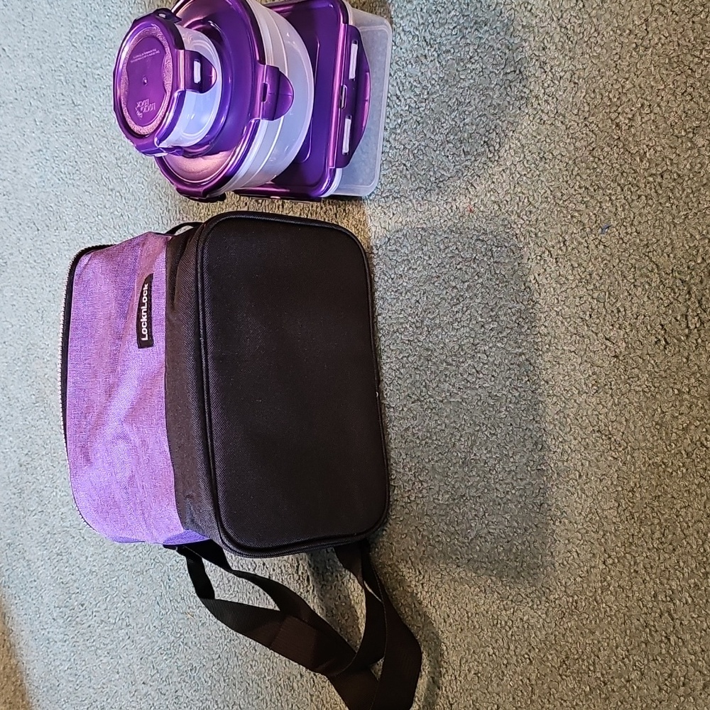LocknLock Purple Insulated Lunch Bag with 3 Matching Containers. New, Never Used - Picture 8 of 9